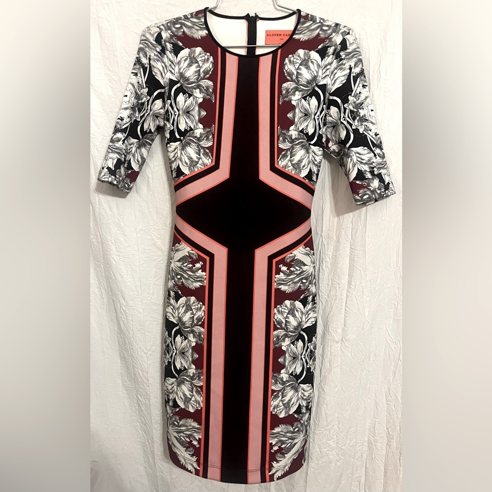 Clover Canyon Black/White/Red Geometric Neoprene Bodycon Dress XS